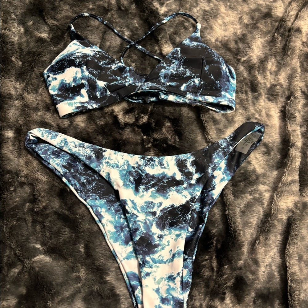 SHEIN Blue and Black Bikini Set